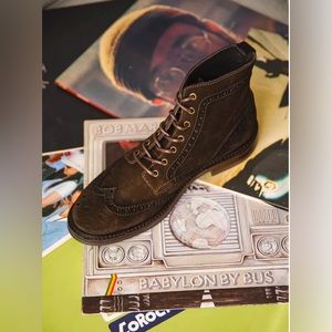 Andrea Morando LACED ANKLE BOOT IN BROWN HANDMADE ITALIAN LEATHER/SUEDE |SZ 10.5